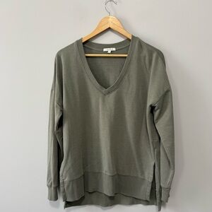 Olive Green Oversized V-Neck Lightweight Sweater